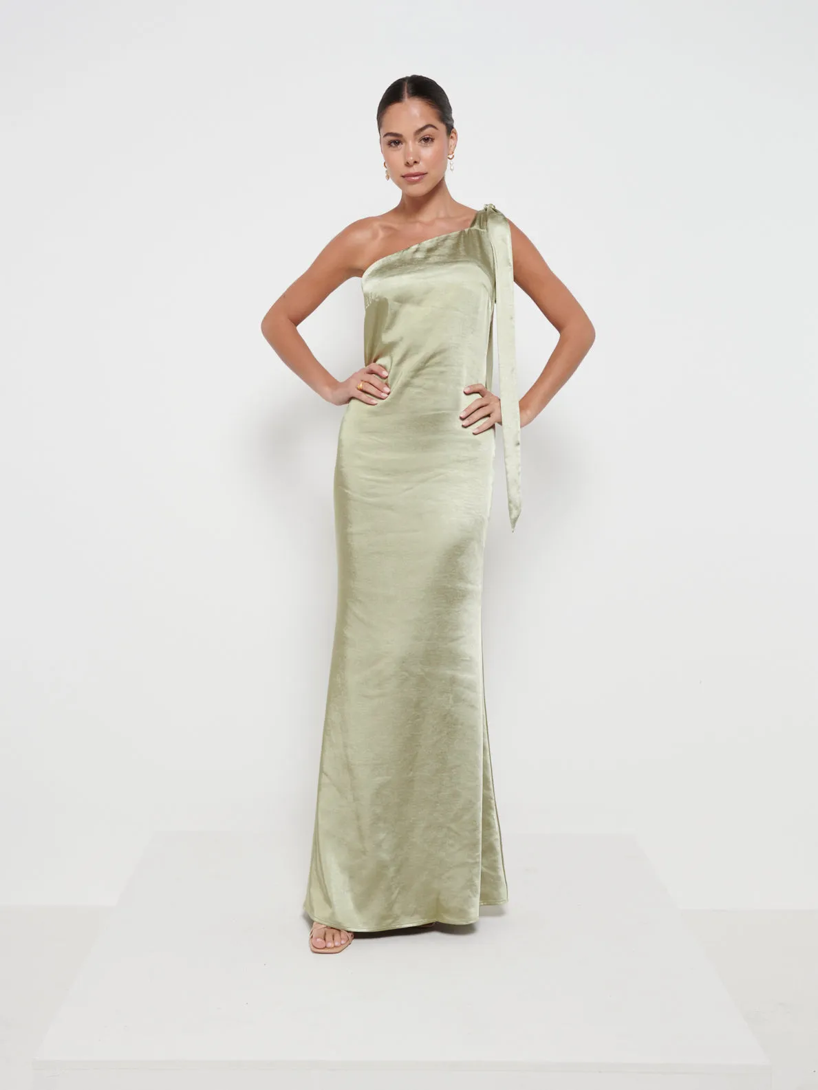 Amelia Tie Maxi Bridesmaids Dress - Matte Olive sold by Pretty Lavish