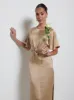 Zara Twist Knot Bridesmaid Dress - Bronze sold by Pretty Lavish