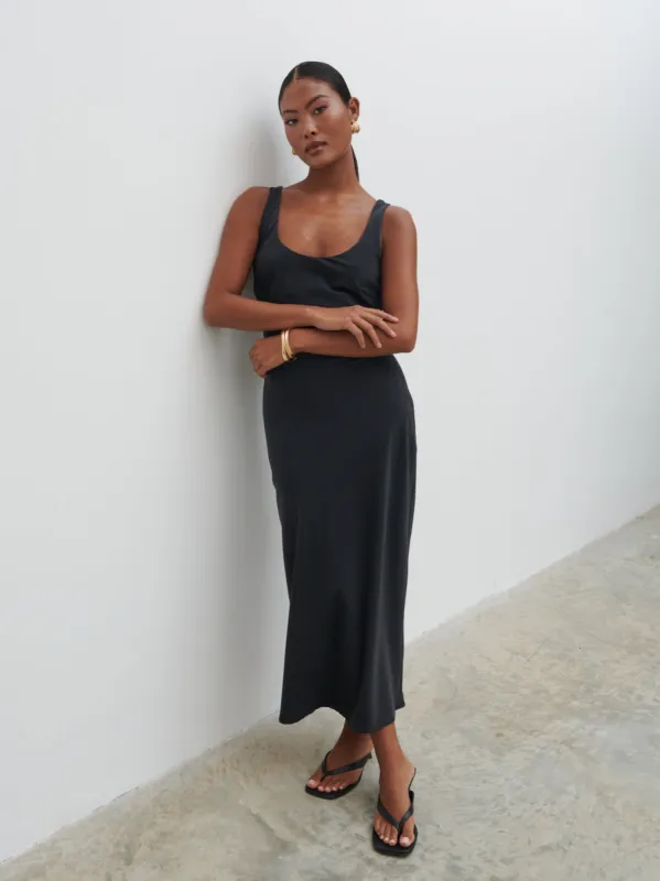 Evelyn Satin Slip Midaxi Dress - Black sold by Pretty Lavish