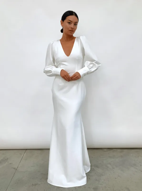 Kate Plunge Maxi Dress - White Crepe sold by Pretty Lavish