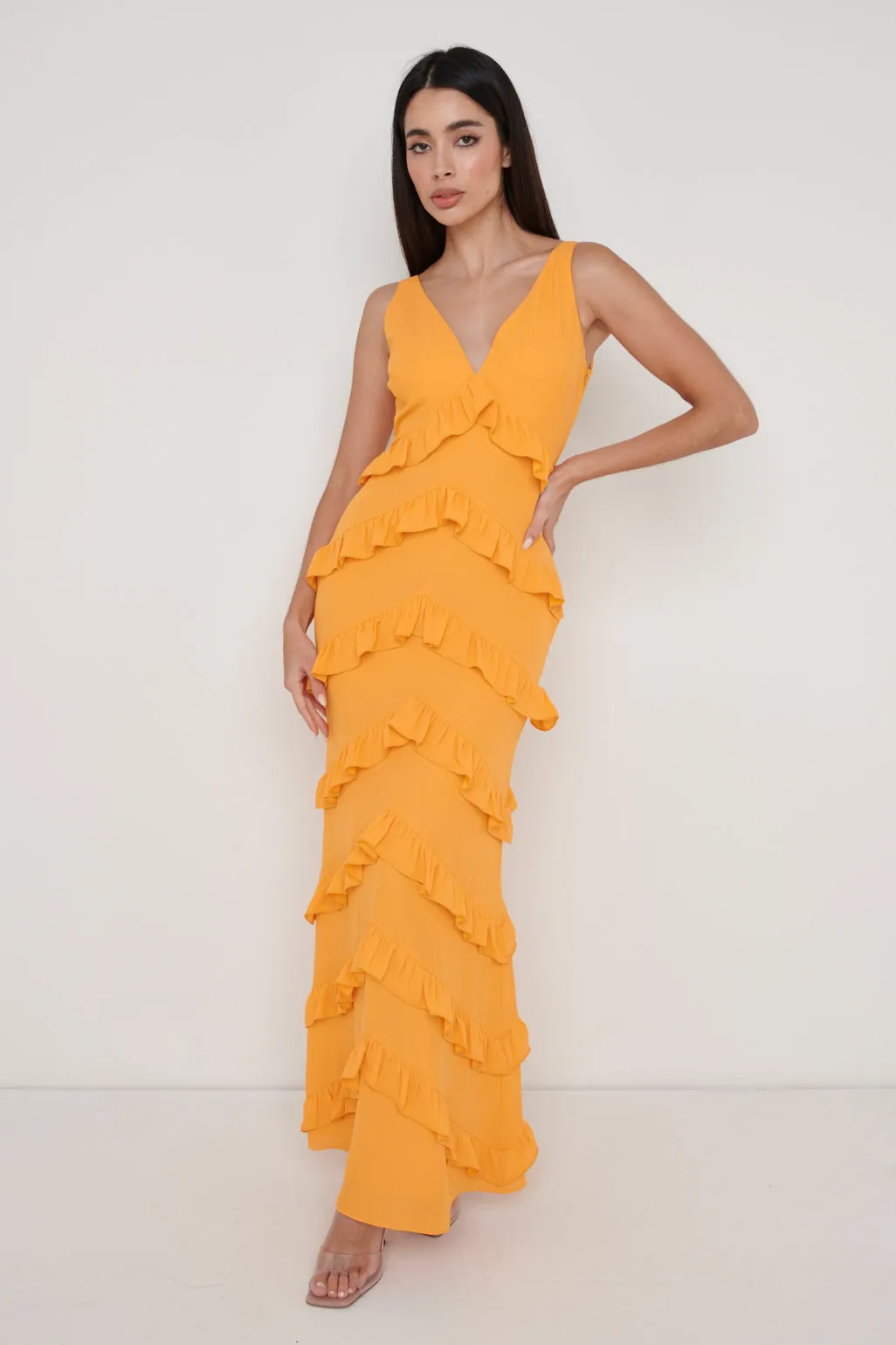 Piper Ruffle Maxi Dress - Tangerine sold by Pretty Lavish