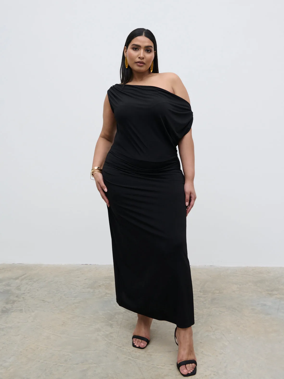 Janece Asymmetric Jersey Dress Curve - Black sold by Pretty Lavish product image thumbnail 2