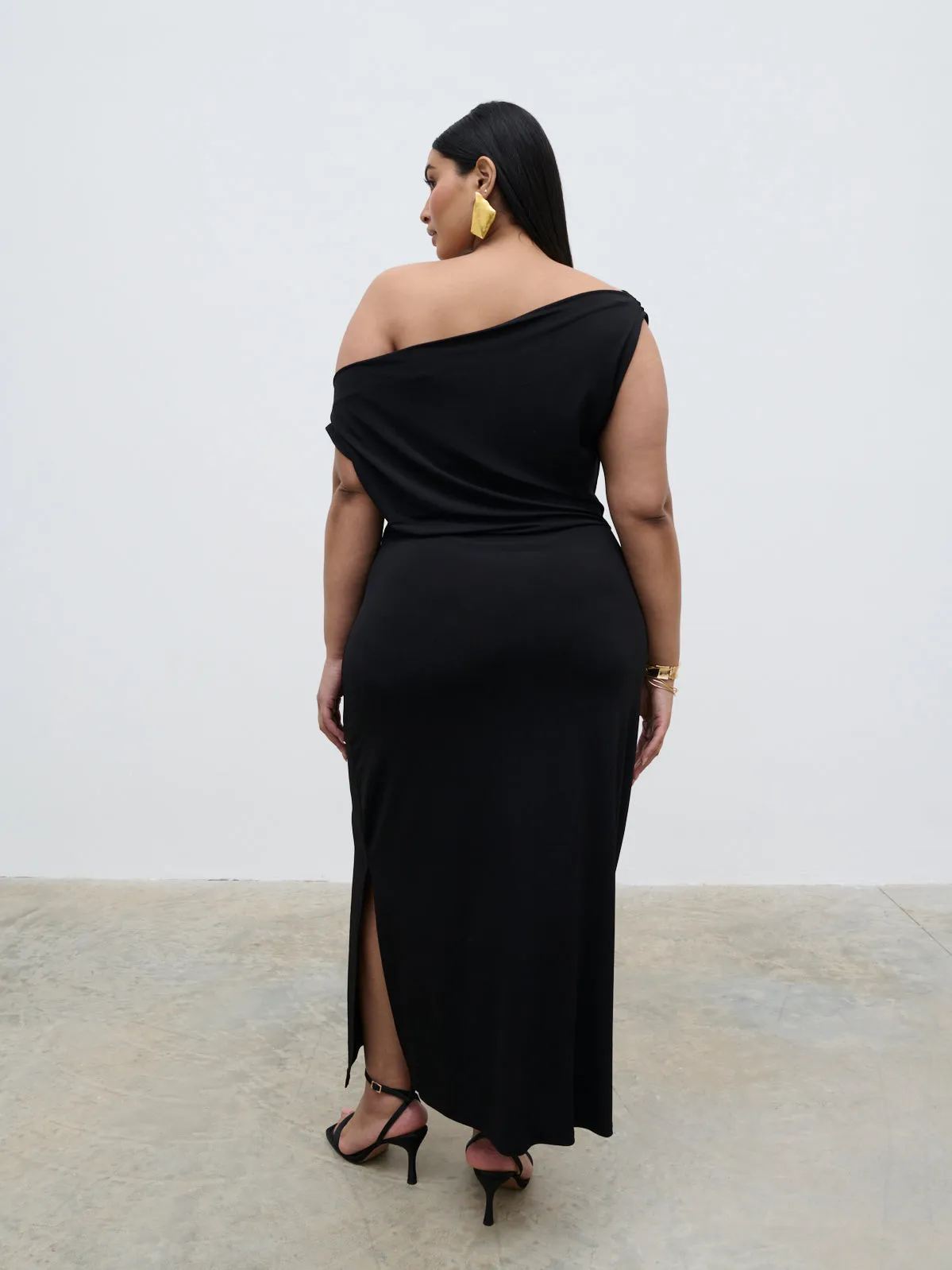 Janece Asymmetric Jersey Dress Curve - Black sold by Pretty Lavish product image thumbnail 3