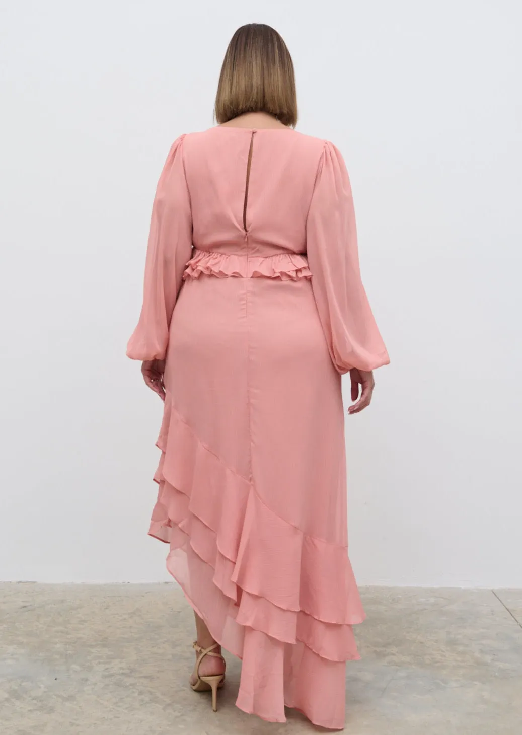 Adelina Cut Out Ruffle Maxi Dress Curve - Apricot Ice sold by Pretty Lavish product image thumbnail 4