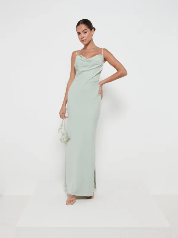 Keisha Cowl Neck Maxi Bridesmaid Dress - Sage sold by Pretty Lavish