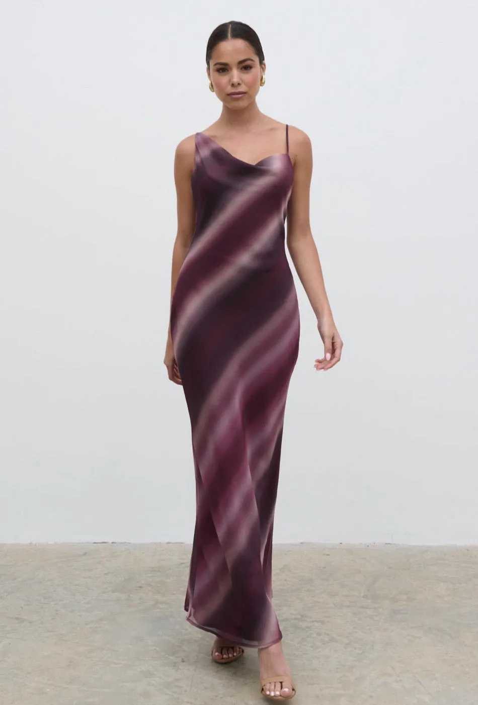 Keisha Asymmetric Cowl Maxi Dress - Wine Ombre sold by Pretty Lavish