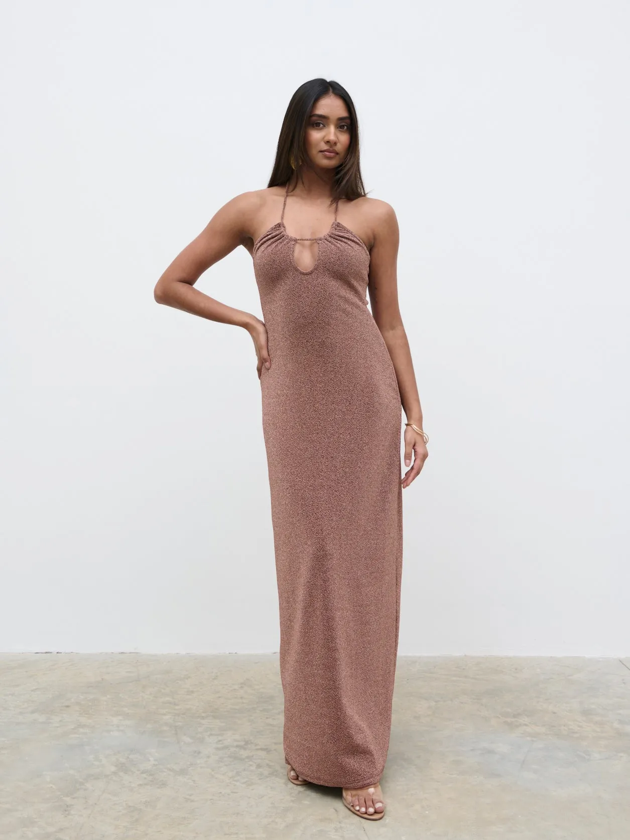 Myka Shimmer Jersey Slip Dress - Bronze Rose sold by Pretty Lavish product image thumbnail 2