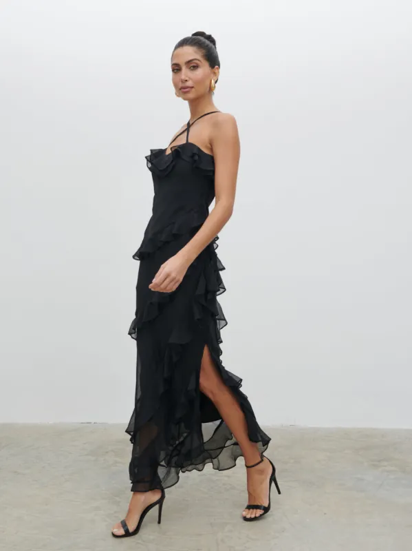 Aryana Ruffle Midaxi Dress - Black sold by Pretty Lavish