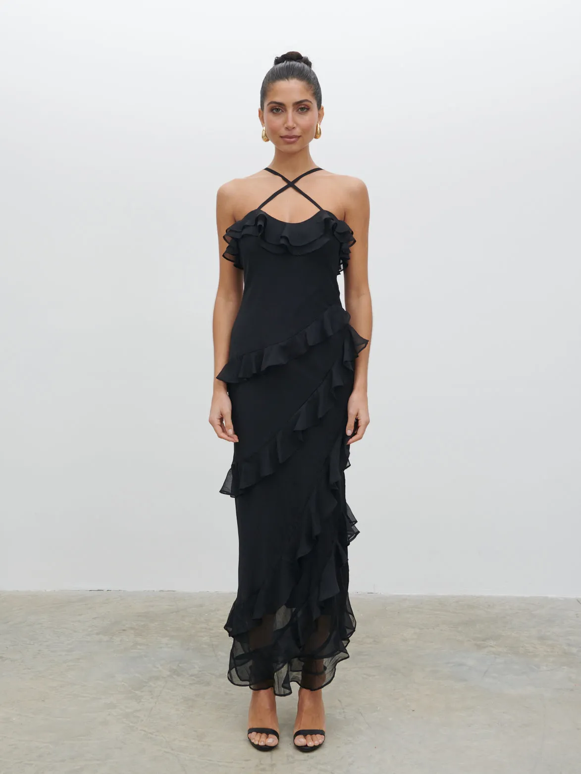 Aryana Ruffle Midaxi Dress - Black sold by Pretty Lavish product image thumbnail 5