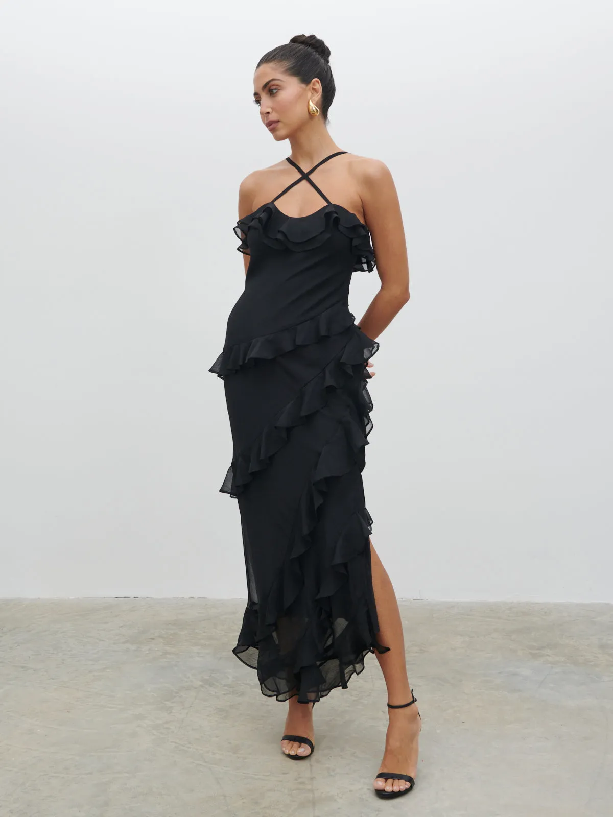 Aryana Ruffle Midaxi Dress - Black sold by Pretty Lavish product image thumbnail 2