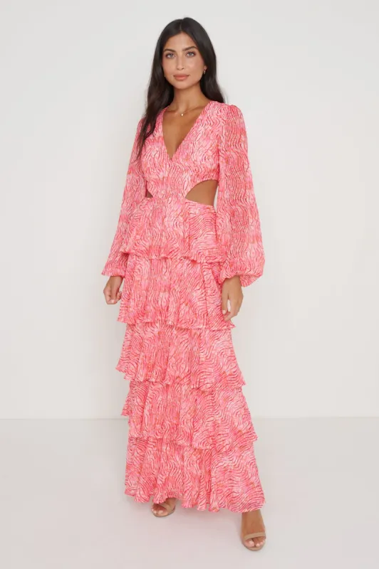 Ashton Cut Out Maxi Dress - Coral Swirl sold by Pretty Lavish