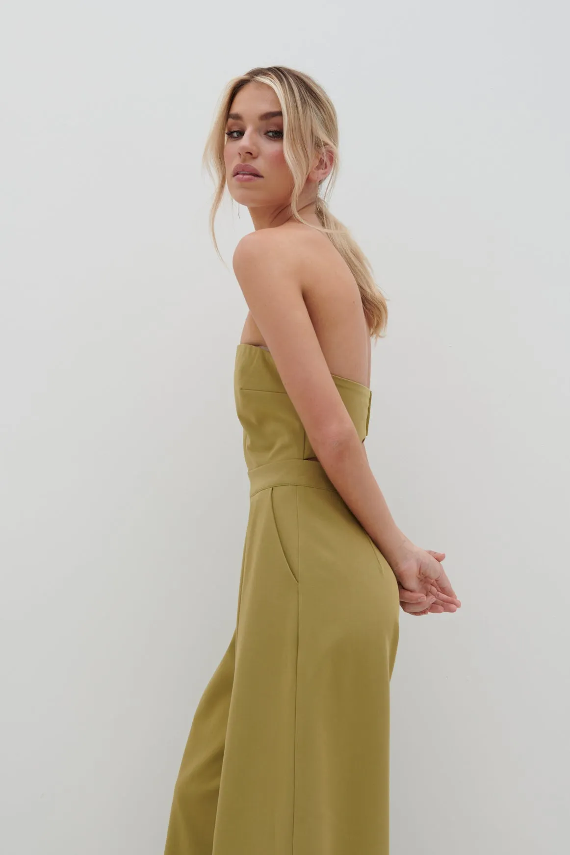 Campbell Bandeau Jumpsuit - Tarragon Green sold by Pretty Lavish