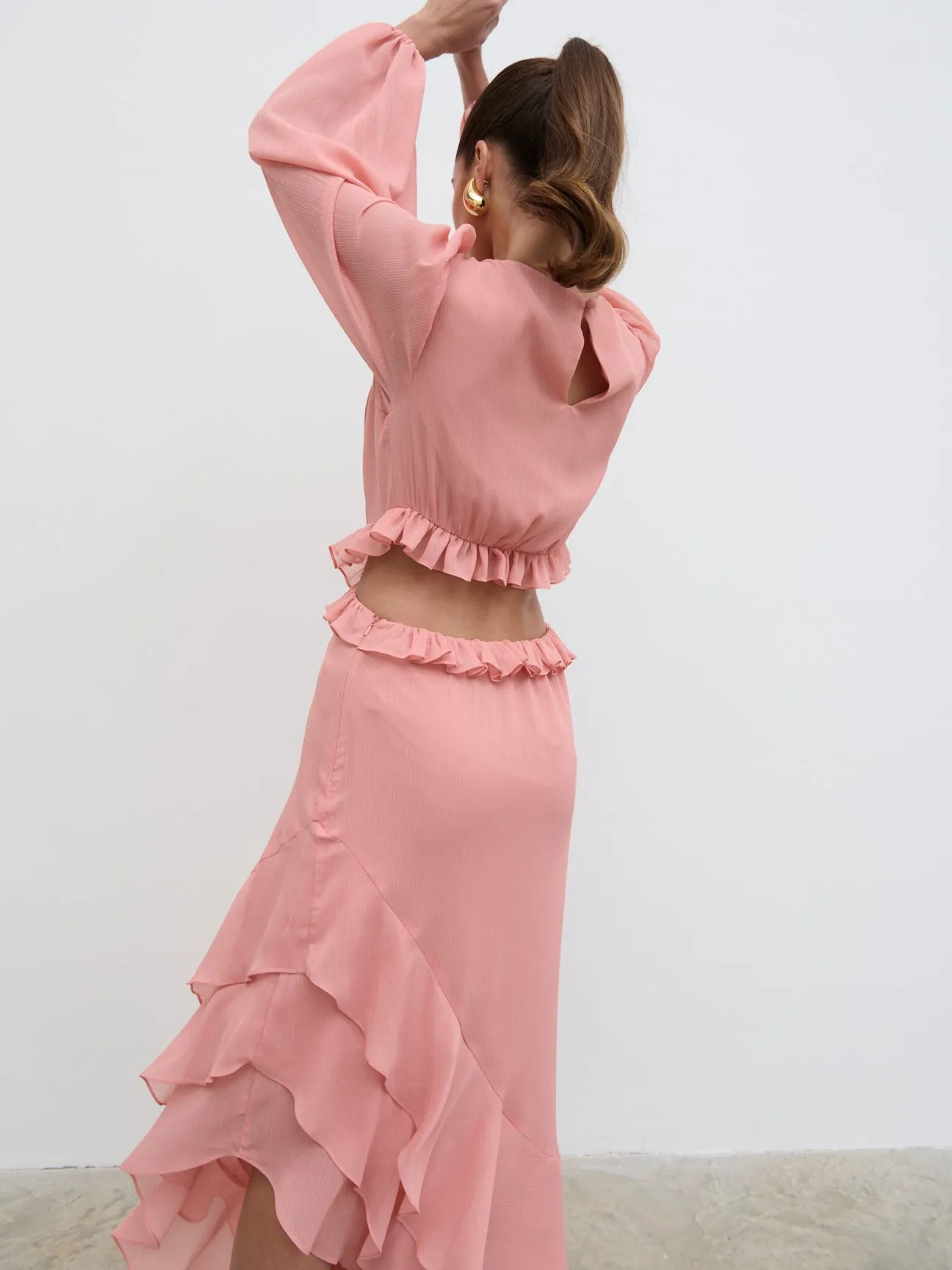 Adelina Cut Out Ruffle Maxi Dress - Apricot Ice sold by Pretty Lavish product image thumbnail 2