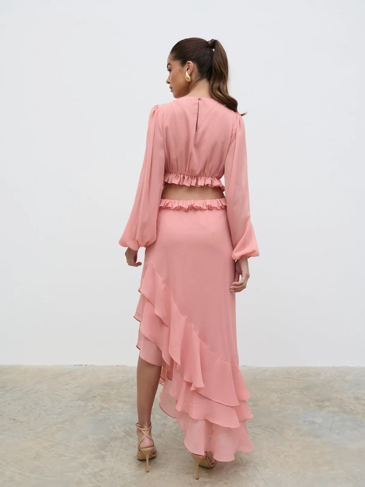 Adelina Cut Out Ruffle Maxi Dress - Apricot Ice sold by Pretty Lavish product image thumbnail 4