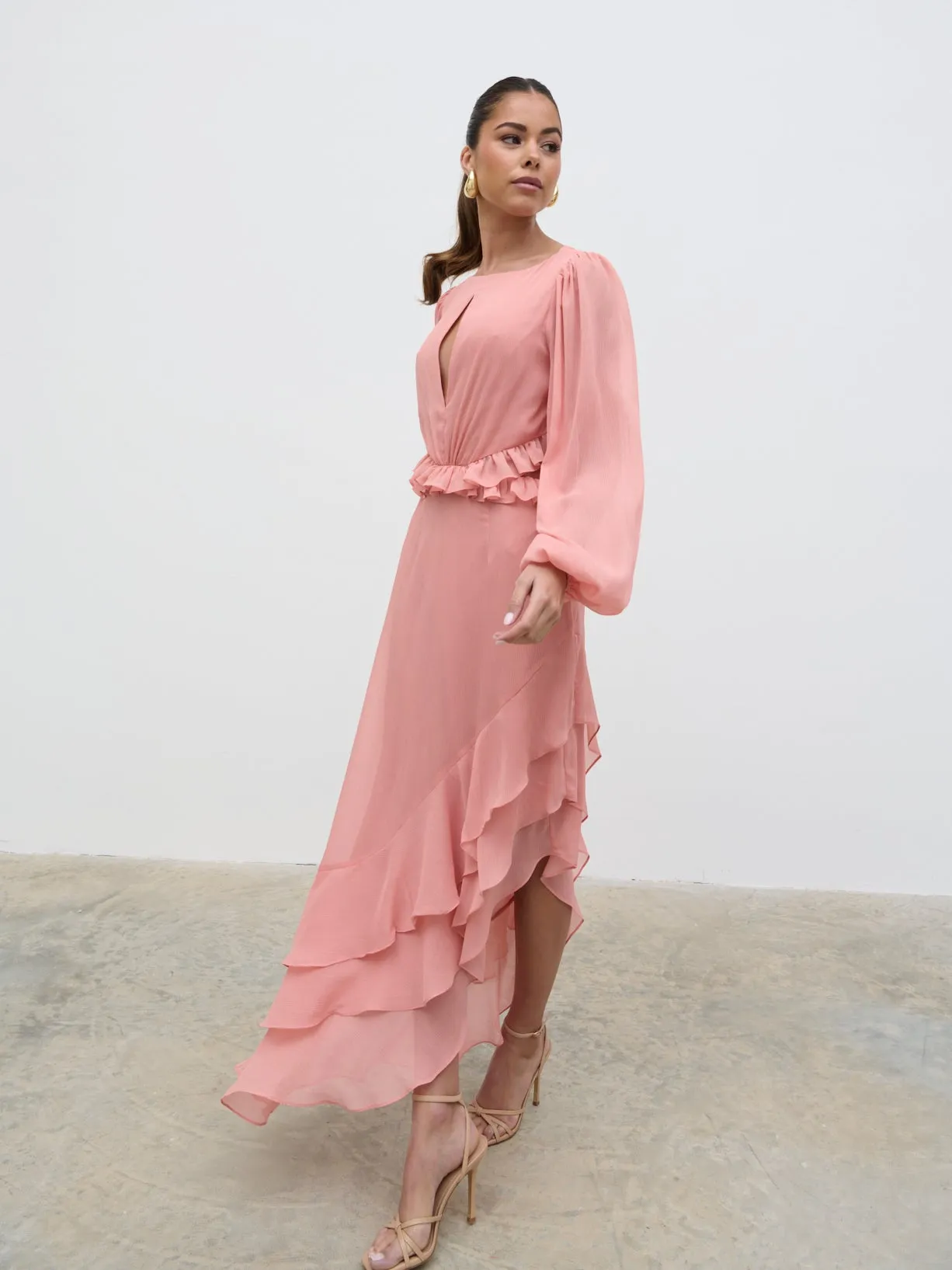 Adelina Cut Out Ruffle Maxi Dress - Apricot Ice sold by Pretty Lavish product image thumbnail 3