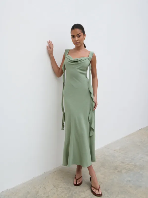 Rya Ruffle Midaxi Dress - Green sold by Pretty Lavish