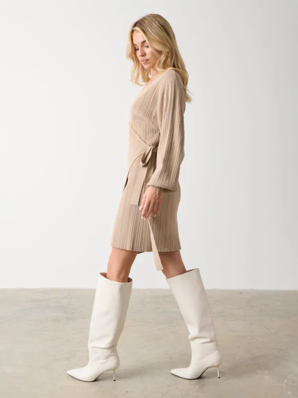 Shelby Mini Plisse Knit Dress - Beige sold by Pretty Lavish