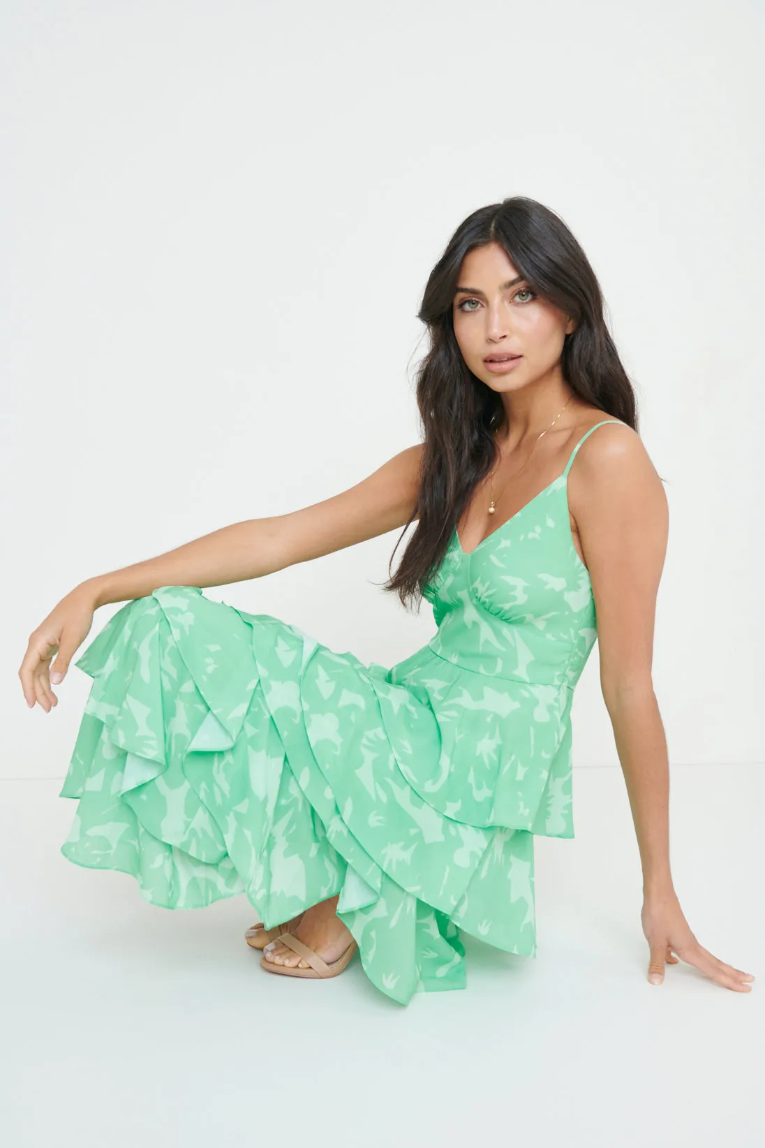 Lissy Ruffle Midaxi Dress - Green Floral sold by Pretty Lavish product image thumbnail 2