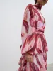 Anya Plunge Neck Ruffle Maxi Dress - Feather Print sold by Pretty Lavish