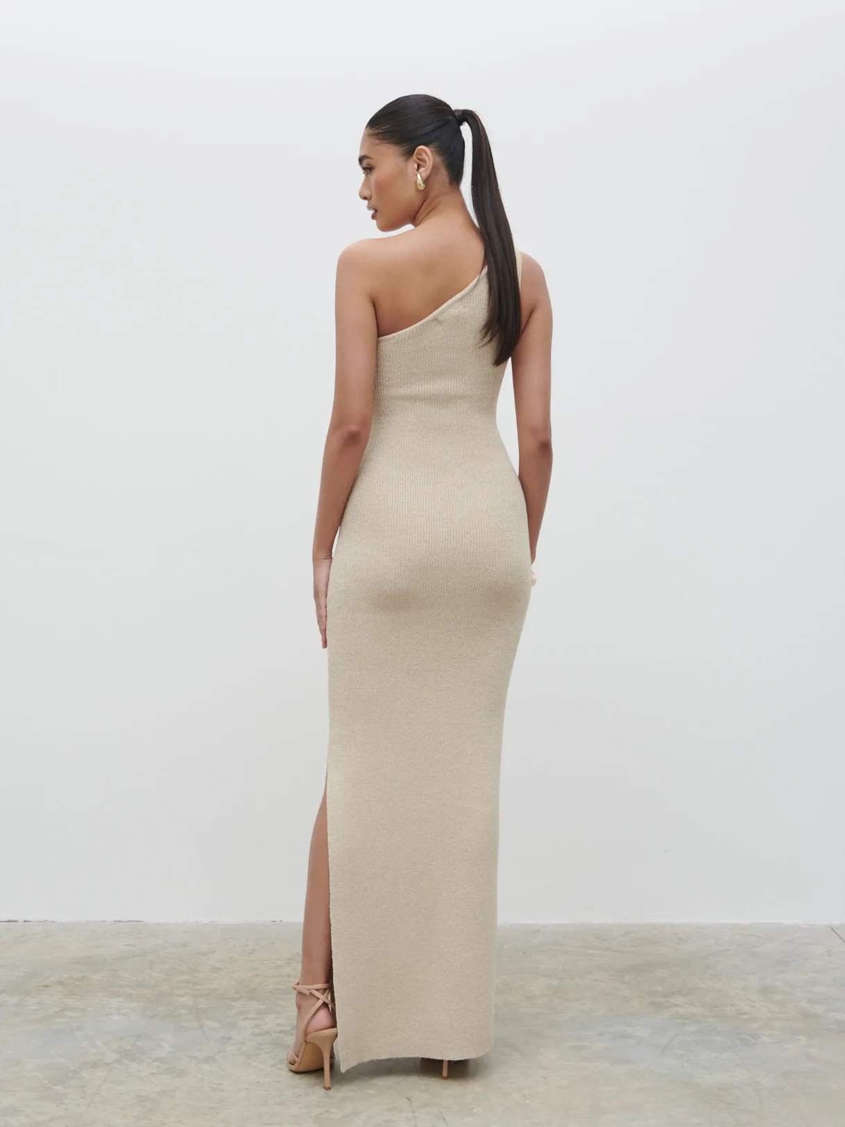 Juno One Shoulder Knit Maxi Dress - Oatmeal sold by Pretty Lavish product image thumbnail 3