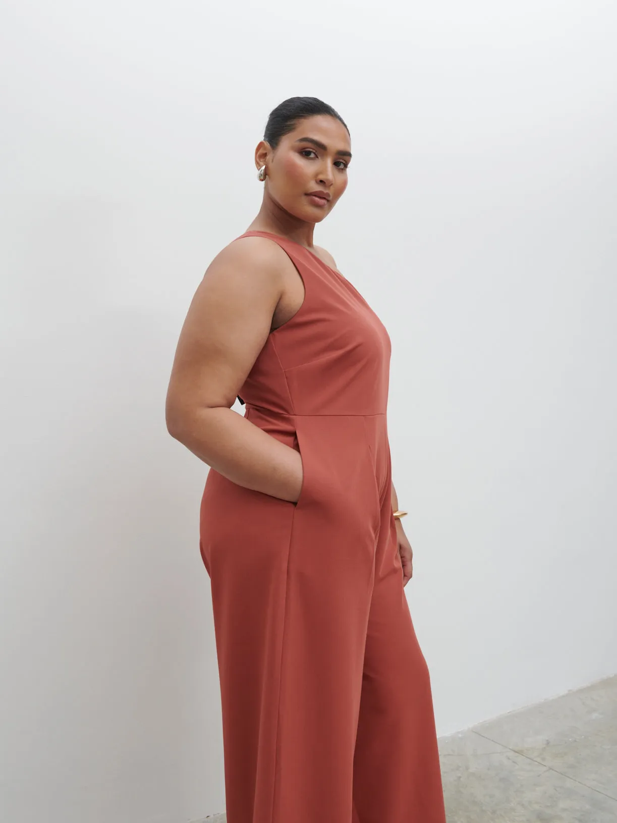 Natalie One Shoulder Jumpsuit Curve - Terracotta sold by Pretty Lavish product image thumbnail 4