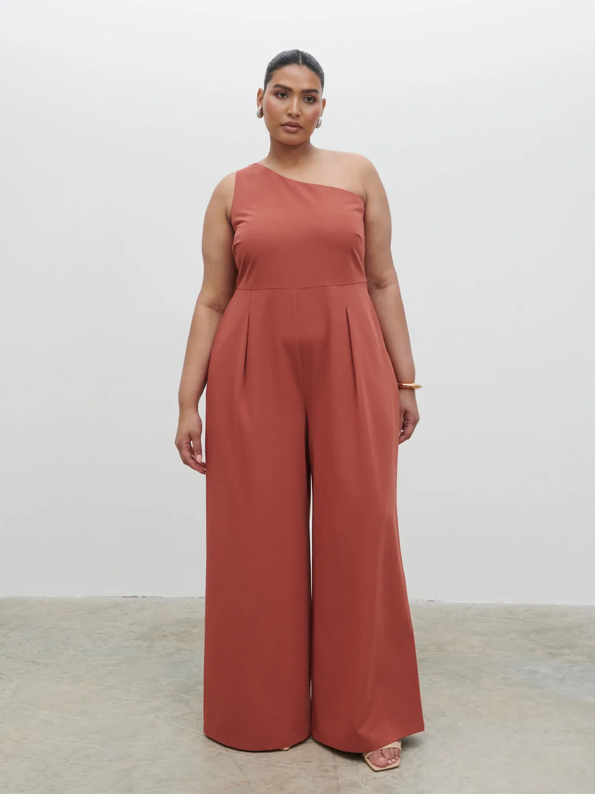 Natalie One Shoulder Jumpsuit Curve - Terracotta sold by Pretty Lavish product image thumbnail 5