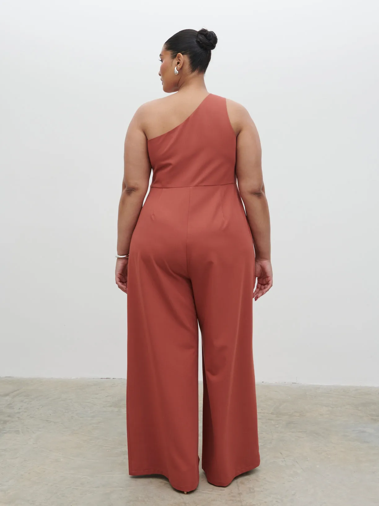 Natalie One Shoulder Jumpsuit Curve - Terracotta sold by Pretty Lavish product image thumbnail 3