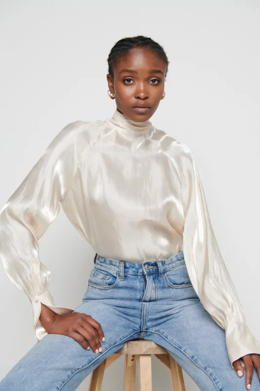 Evie High Neck Tie Blouse - Champagne sold by Pretty Lavish