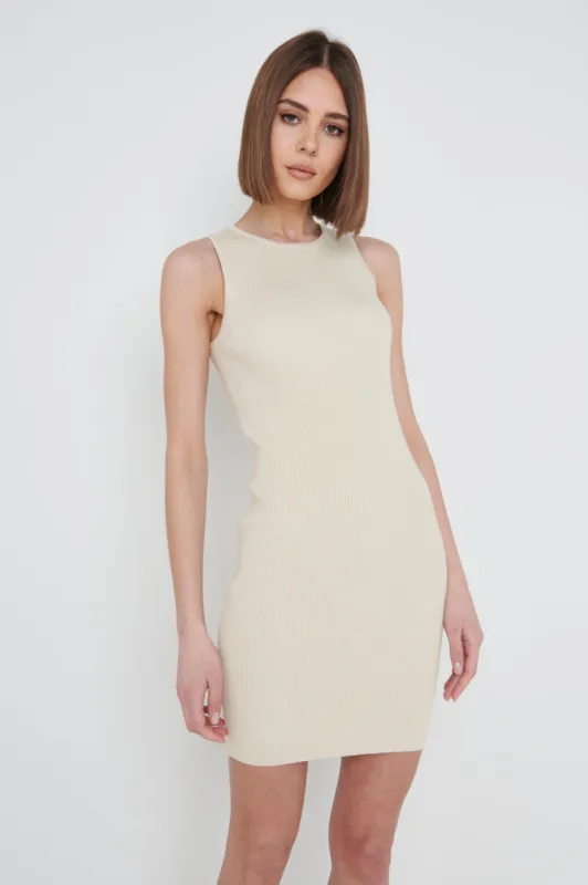 Billie Ribbed Racer Mini Dress - Beige sold by Pretty Lavish