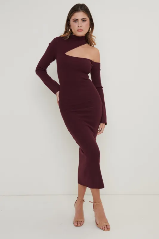 Lillian Cut Out Midaxi Knit Dress - Wine sold by Pretty Lavish