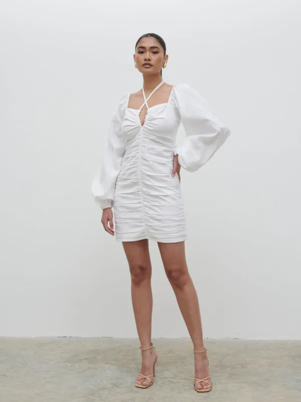 Renna Ruched Front Mini Dress - Natural sold by Pretty Lavish