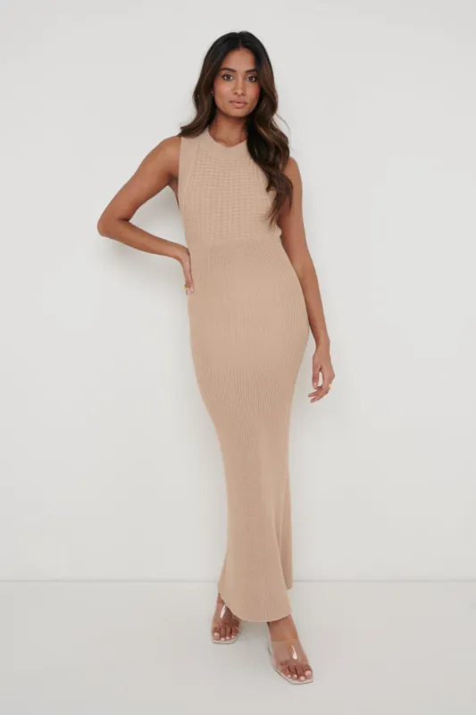 Sutton Contrast Crochet Dress - Beige sold by Pretty Lavish