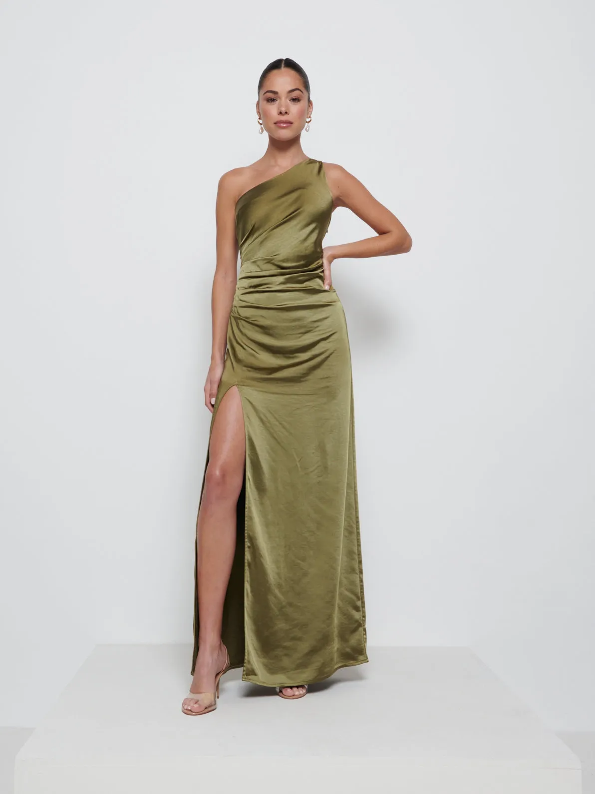 Amelia Ruched Maxi Bridesmaid Dress - Dark Olive sold by Pretty Lavish product image thumbnail 4