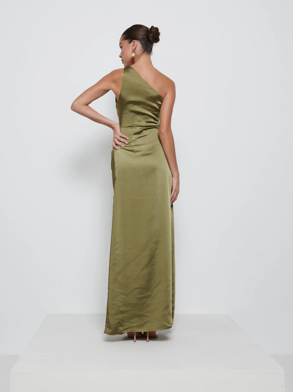 Amelia Ruched Maxi Bridesmaid Dress - Dark Olive sold by Pretty Lavish product image thumbnail 3