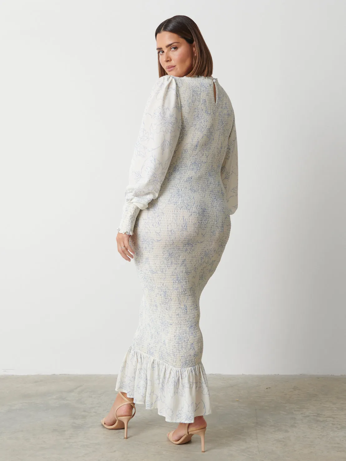 Elise Cut Out Shirred Printed Midaxi Dress Curve - Peony Abstract Floral sold by Pretty Lavish product image thumbnail 2