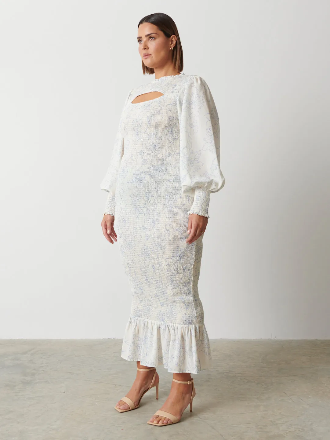 Elise Cut Out Shirred Printed Midaxi Dress Curve - Peony Abstract Floral sold by Pretty Lavish product image thumbnail 5