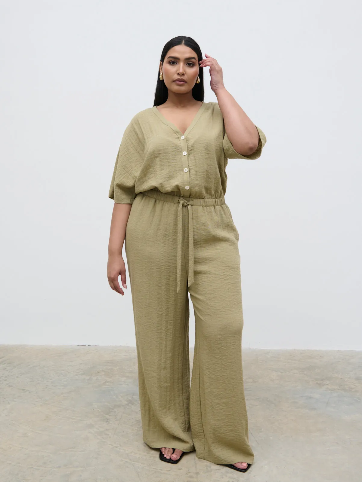 Carey Easywear Jumpsuit Curve - Olive sold by Pretty Lavish