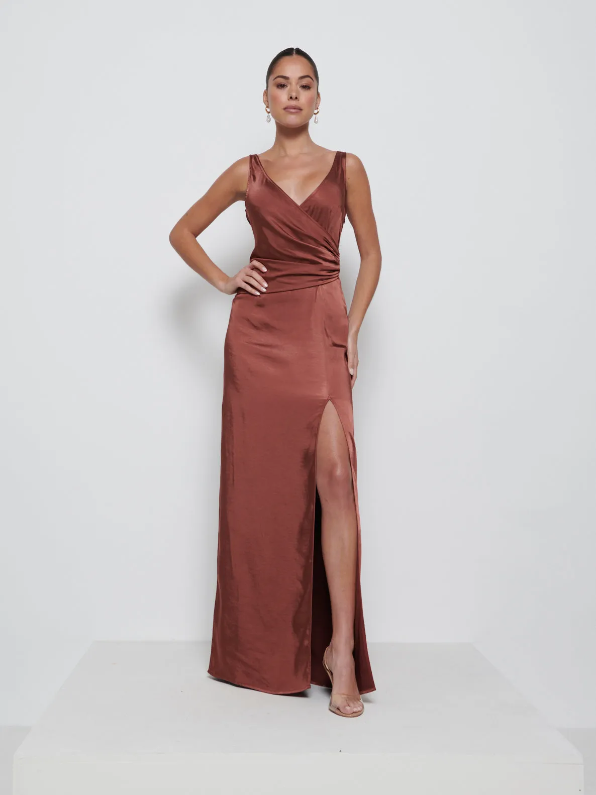 Esmee Wrap Maxi Bridesmaid Dress - Mahogany sold by Pretty Lavish