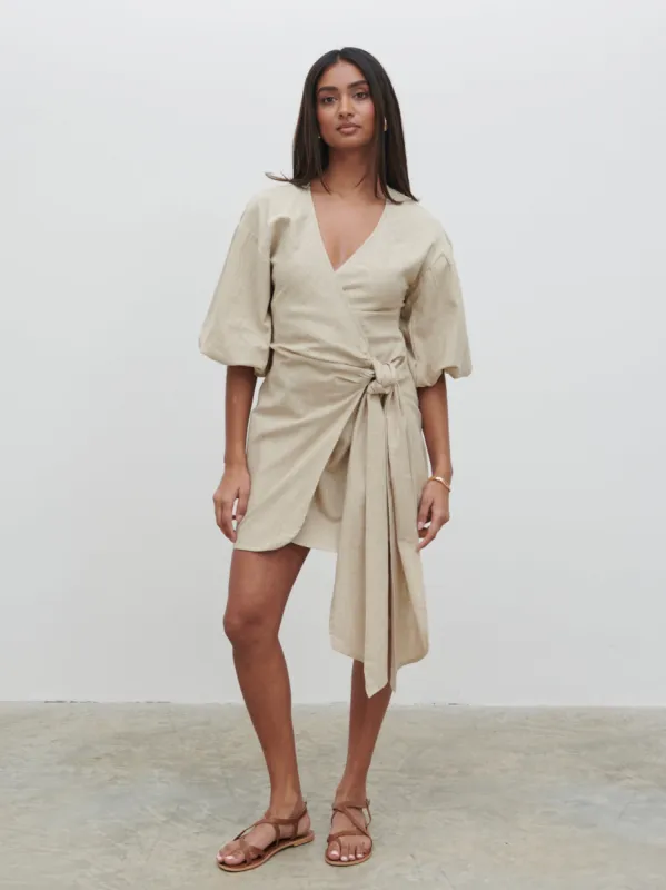 Tamara Wrap Mini Dress - Natural sold by Pretty Lavish