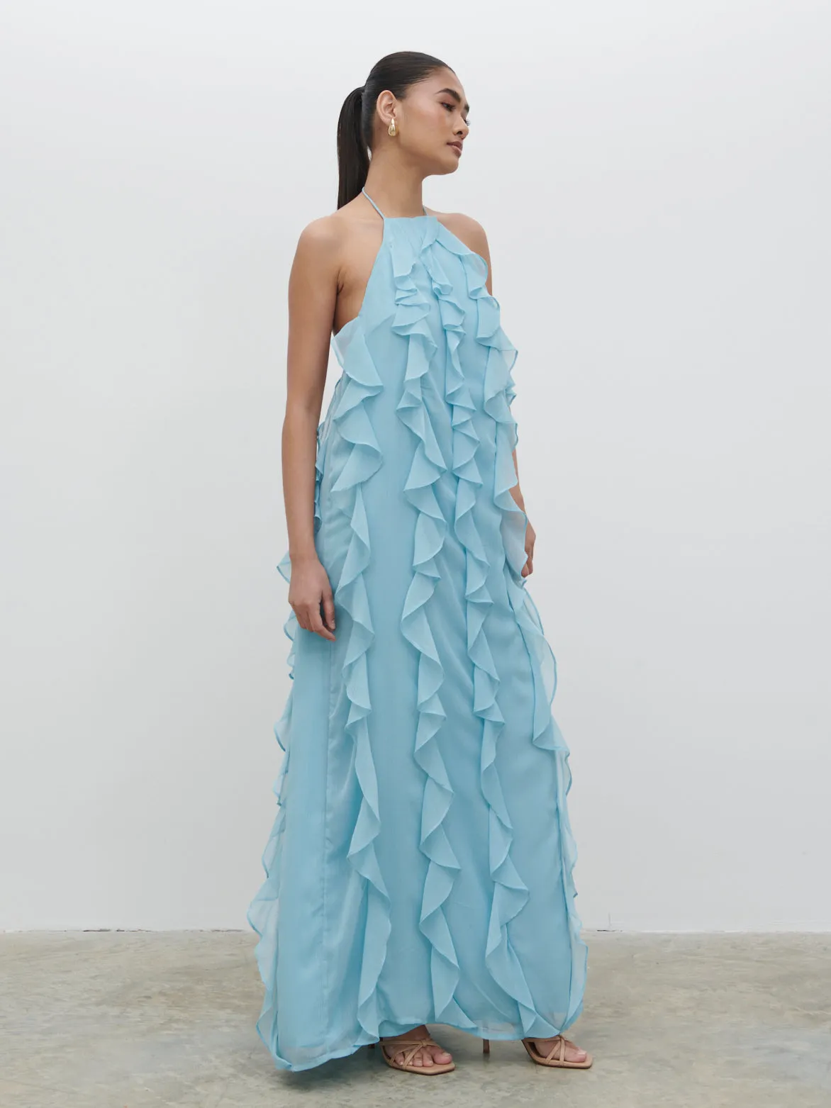 Kelsey Ruffle Maxi Dress - Seaspray sold by Pretty Lavish