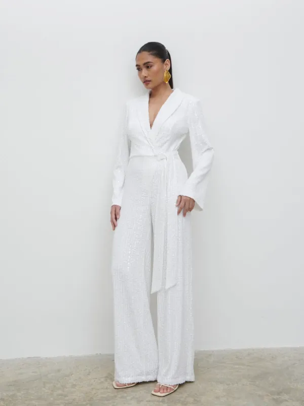 Chamonix Sequin Jumpsuit - Ivory sold by Pretty Lavish