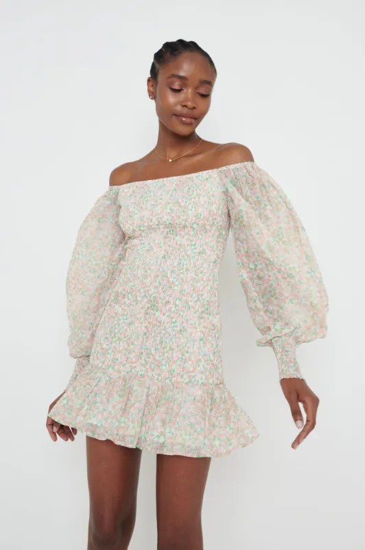 Libby Long Sleeve Mini Dress - Green Ditsy Floral sold by Pretty Lavish