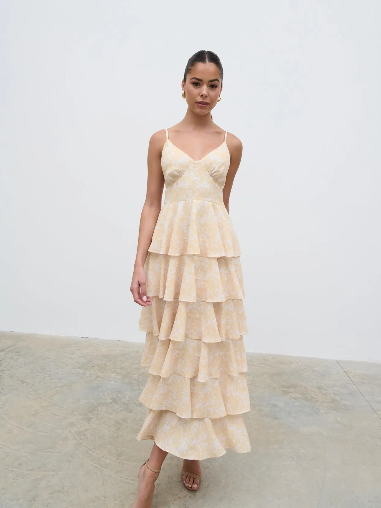 Lissy Ruffle Midaxi Dress - Yellow Abstract sold by Pretty Lavish product image thumbnail 5