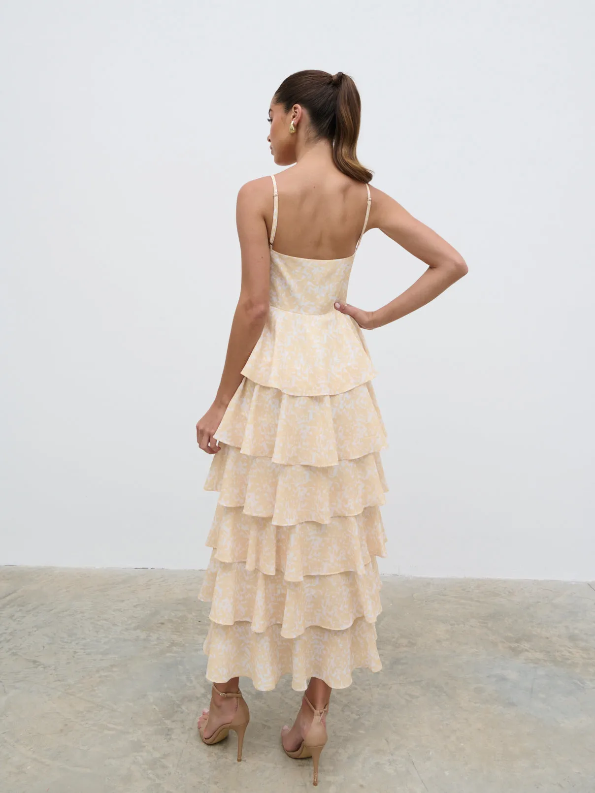 Lissy Ruffle Midaxi Dress - Yellow Abstract sold by Pretty Lavish product image thumbnail 3