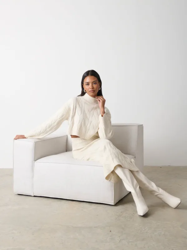 Hunter Cable Knit Midaxi Skirt - Cream sold by Pretty Lavish