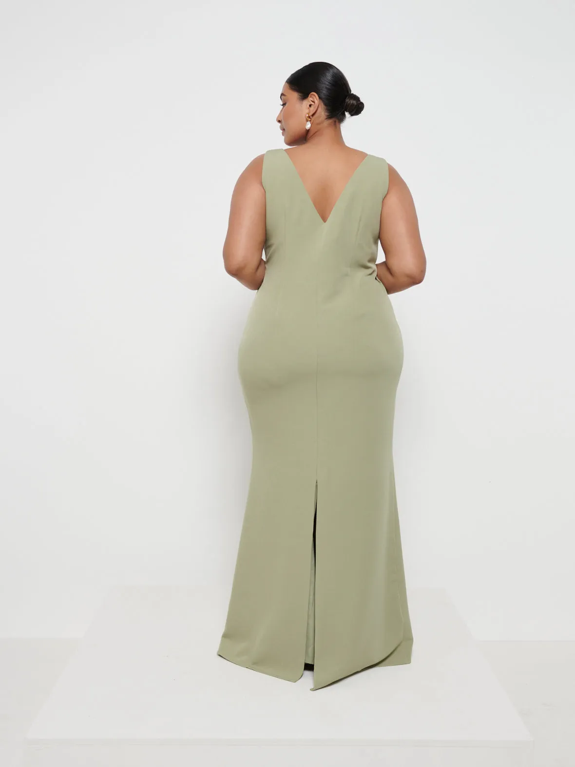 Esmee Crepe Maxi Bridesmaid Dress Curve - Olive sold by Pretty Lavish product image thumbnail 3