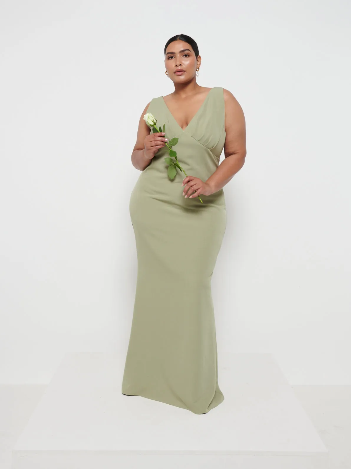 Esmee Crepe Maxi Bridesmaid Dress Curve - Olive sold by Pretty Lavish