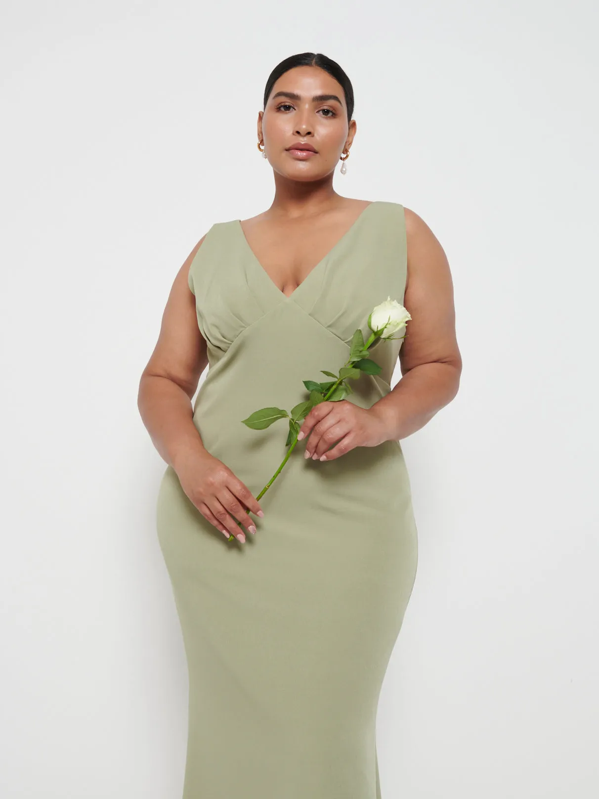 Esmee Crepe Maxi Bridesmaid Dress Curve - Olive sold by Pretty Lavish product image thumbnail 2