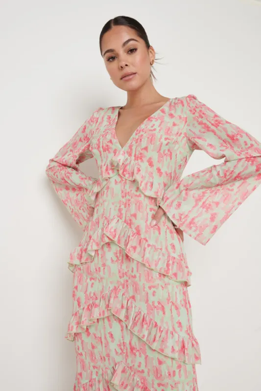 Paige Ruffle Maxi Dress - Abstract Spot sold by Pretty Lavish
