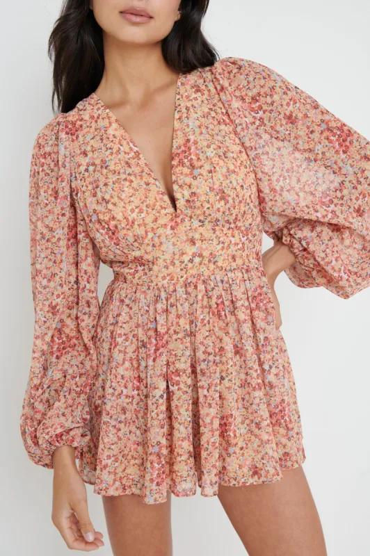 Daicy A-Line Playsuit - Orange Ditsy Floral sold by Pretty Lavish